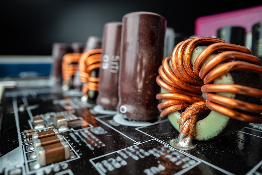 Macro photo of electronic components of a circuit board